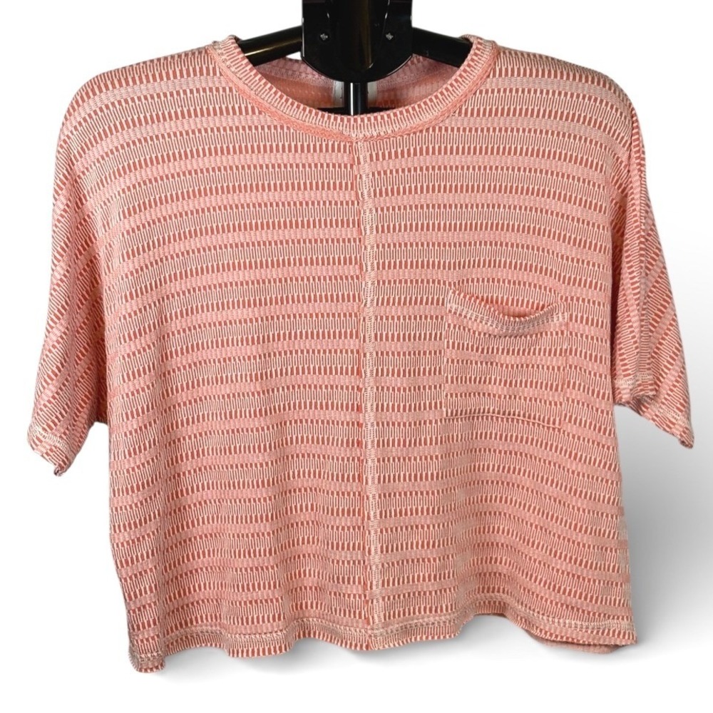 BKE Womens Peach‎ Textured Stripe Short Sleeve Boxy Knit Top MTL622-YNS Large